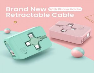 Retract Rectangular 3 in 1 Charging Cable with Phone Stand 7 1