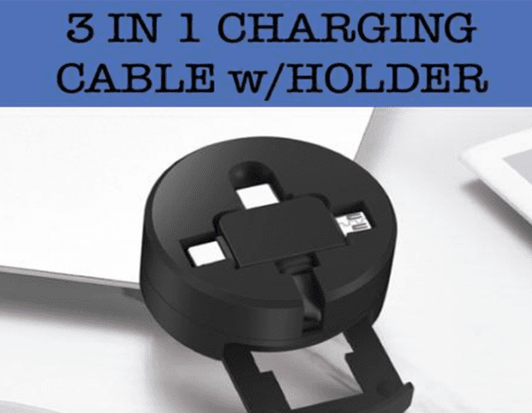 Coin 3 in 1 Retractable Charging Cable with Phone Stand