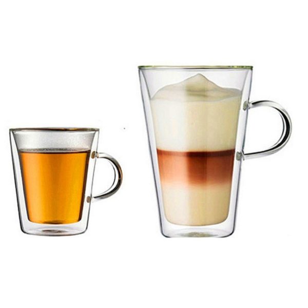 Tall Double Wall Glass Mug with Handle