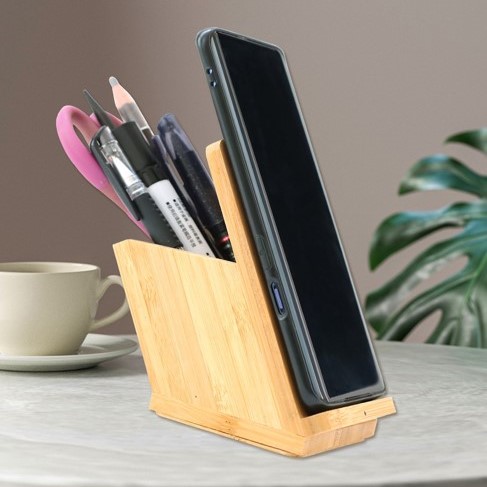 Wireless Charging Bamboo Stationery Holder - iwantcustomgift.com