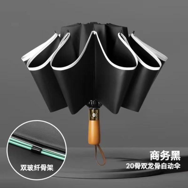 Auto Wooden UV Reversible Umbrella