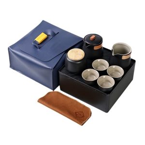 On the Go Ceramic Tea Set Leather Gift Box